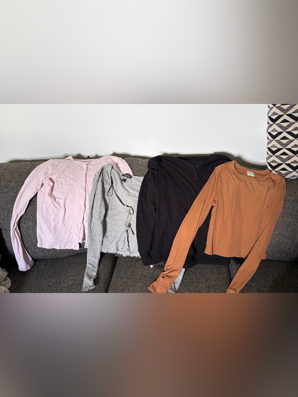 Black Ribbed Henley Long-Sleeve Sweater